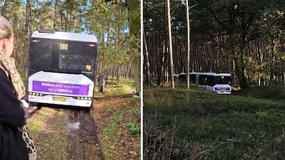 Lijnbus loopt midden op de Veluwe vast in de modder: ‘Nu heb ik mijn tentamen gemist’