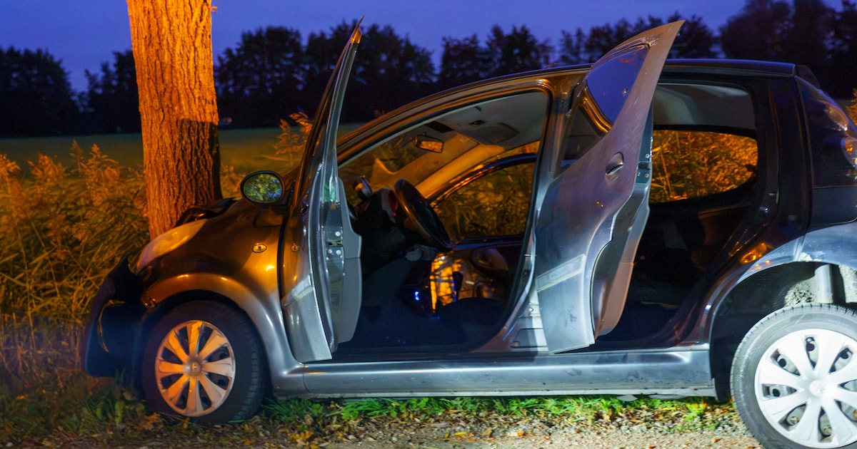 Auto botst tegen boom na flauwe bocht in Nijkerk