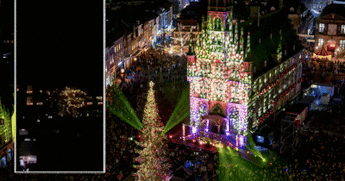 Bomvolle Markt bij Gouda bij Kaarslicht: duizenden mensen bij ontsteken lichtjes in kerstboom