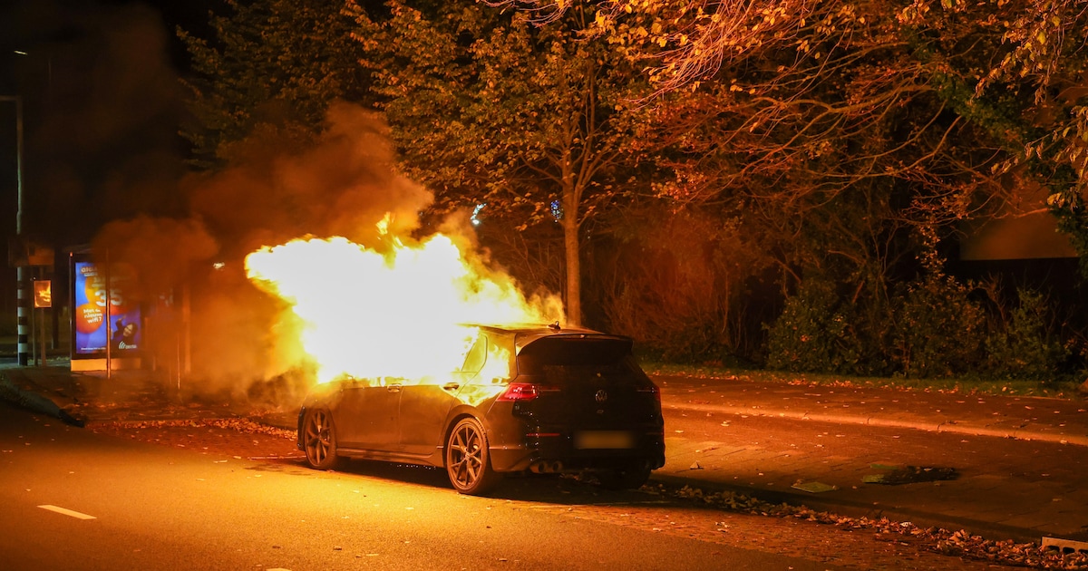 Geparkeerde auto gaat in vlammen op aan de Wagenstraat in Maassluis