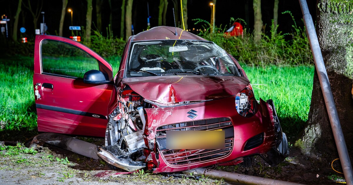 Automobilist botst tegen boom en lantaarnpaal langs de Nieuwe Pieckelaan in Weurt