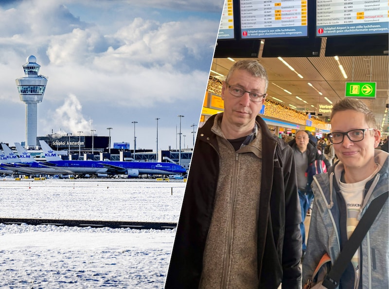 Op het vliegveld zijn opnieuw honderden vluchten geannuleerd vanwege de sneeuwval. Edwin en Inge uit Reuver moeten naar Miami voor hun droomcruise.