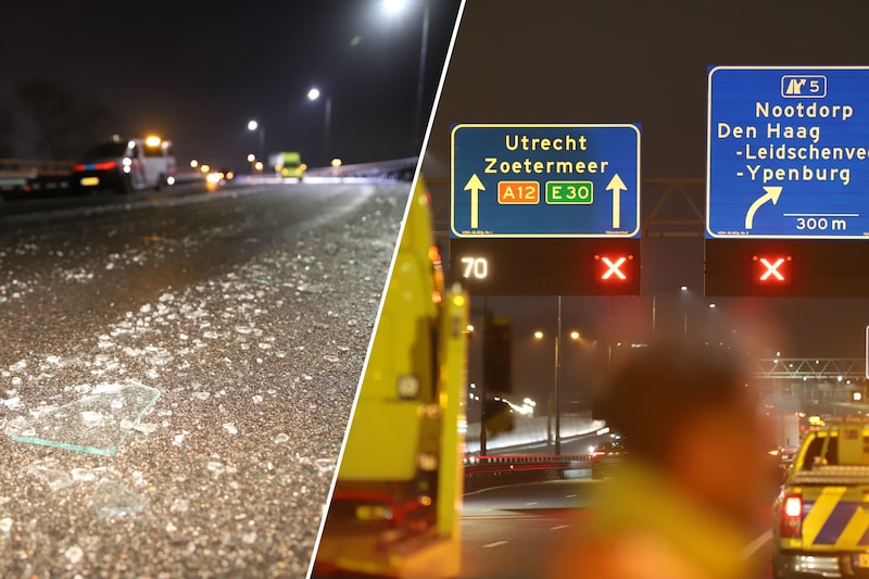 Een glaszetter is donderdag 29 februari twee ramen verloren op de flyover op de rijksweg A12 in Den Haag.