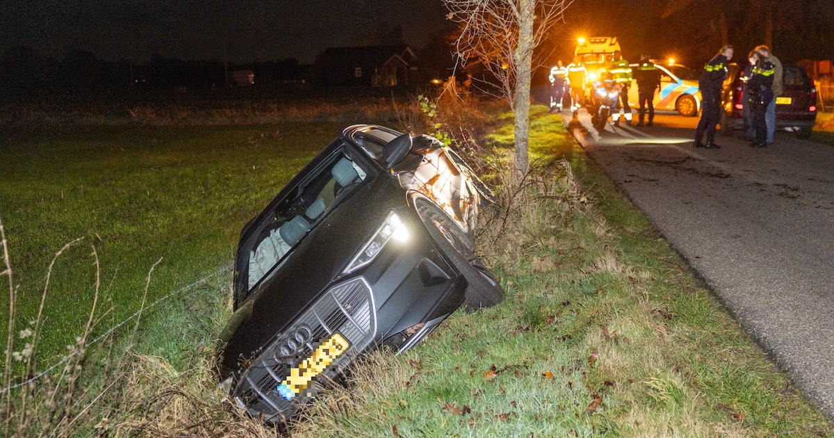 Auto eindigt half in de sloot bij Dalmsholte