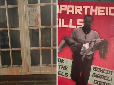 Handafdrukken met ‘bloed’ en rode verf: bestuursgebouw Radboud Universiteit opnieuw beklad door acti