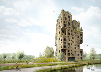 Een woontoren van stro en hout, da’s best bijzonder: ‘sprinklerinstallatie in iedere woning’