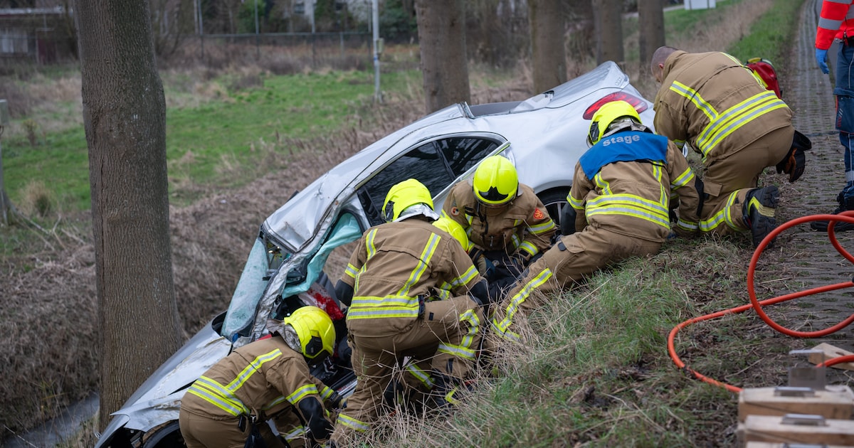 Automobilist rijdt van dijk en ramt boom in Geervliet